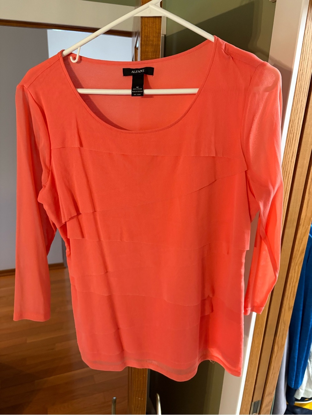 Alfani Coral Tiered Scoop-Neck 3/4 Sleeve Blouse